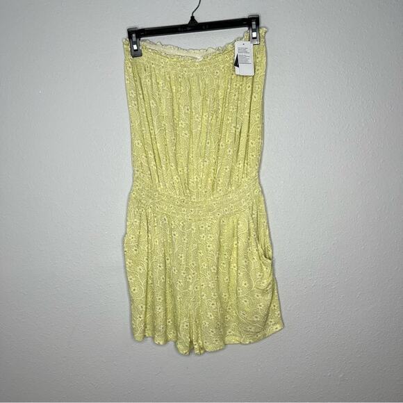 New BP Strapless Knit Romper Green Cream Myra Vine Floral Women's size XS - Picture 3 of 5